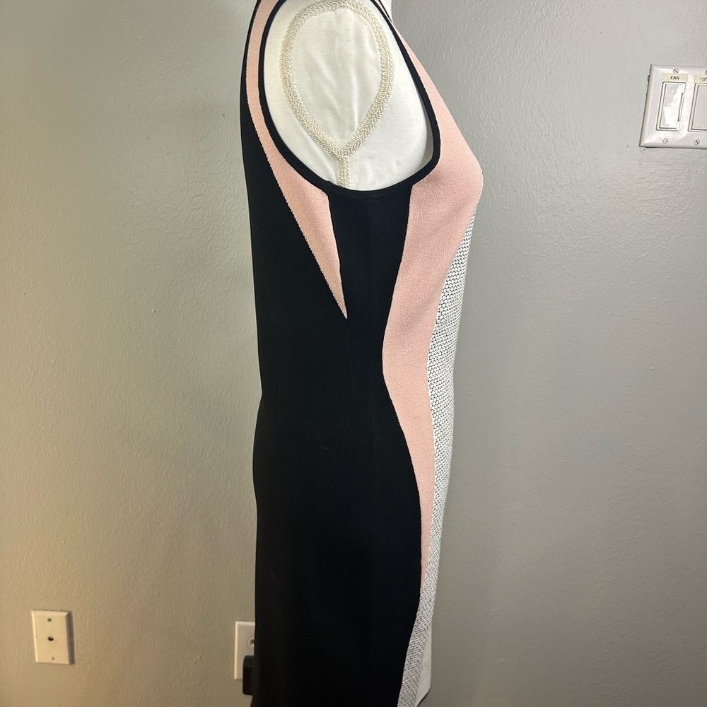 Etcetera Colorblock Knit Midi Dress in Cream, Pink, and Gray Size M - Picture 3 of 8